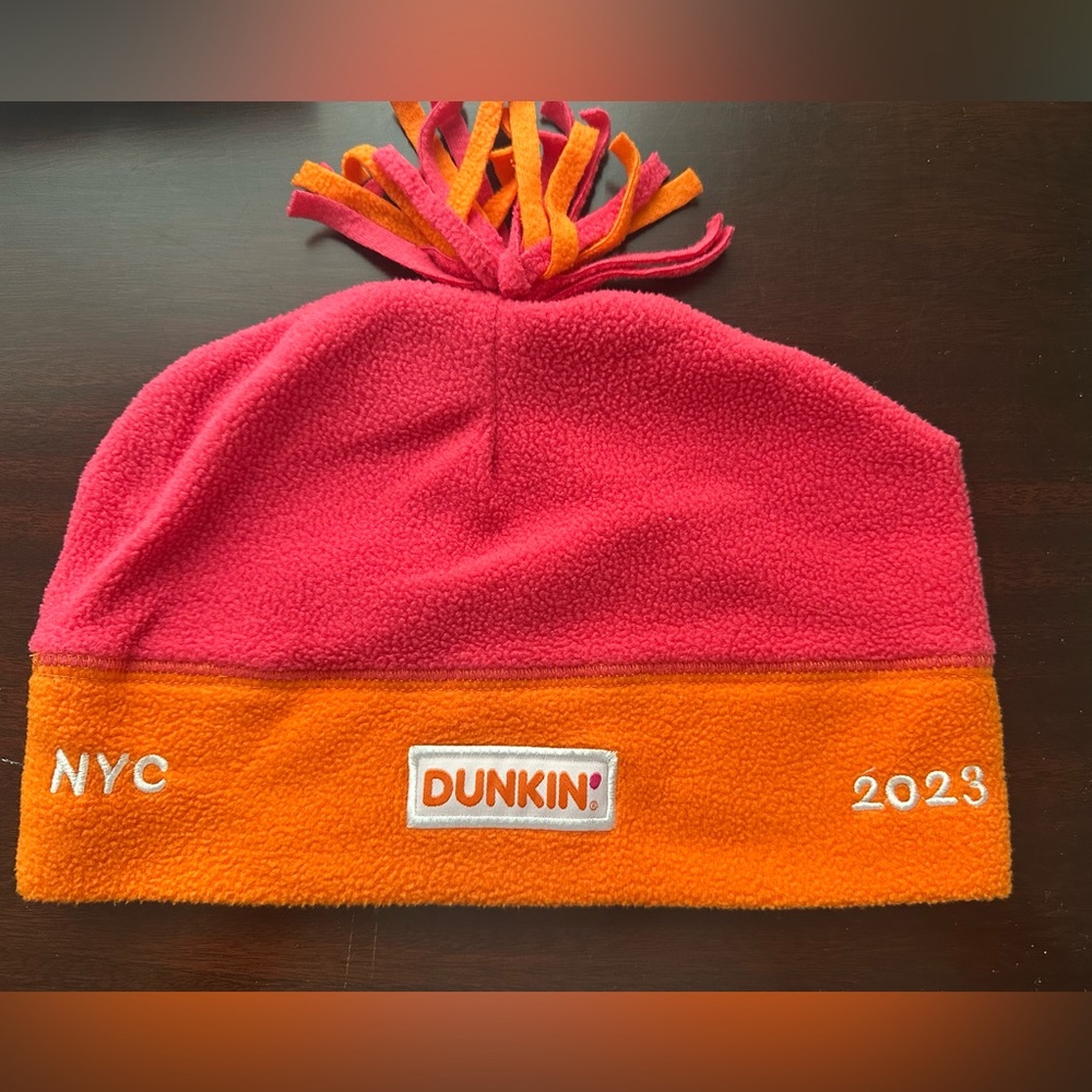 NYC Marathon 2023 Dunkin' Pink and Orange Fleece Beanie
